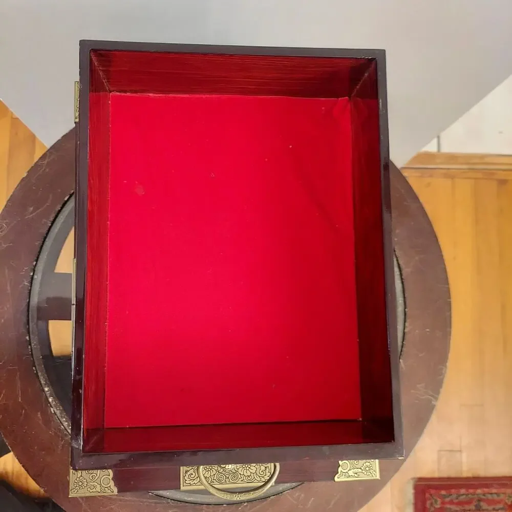 Antique c1920 Rosewood and Brass Chinese Mirror Box with Laquered Finish